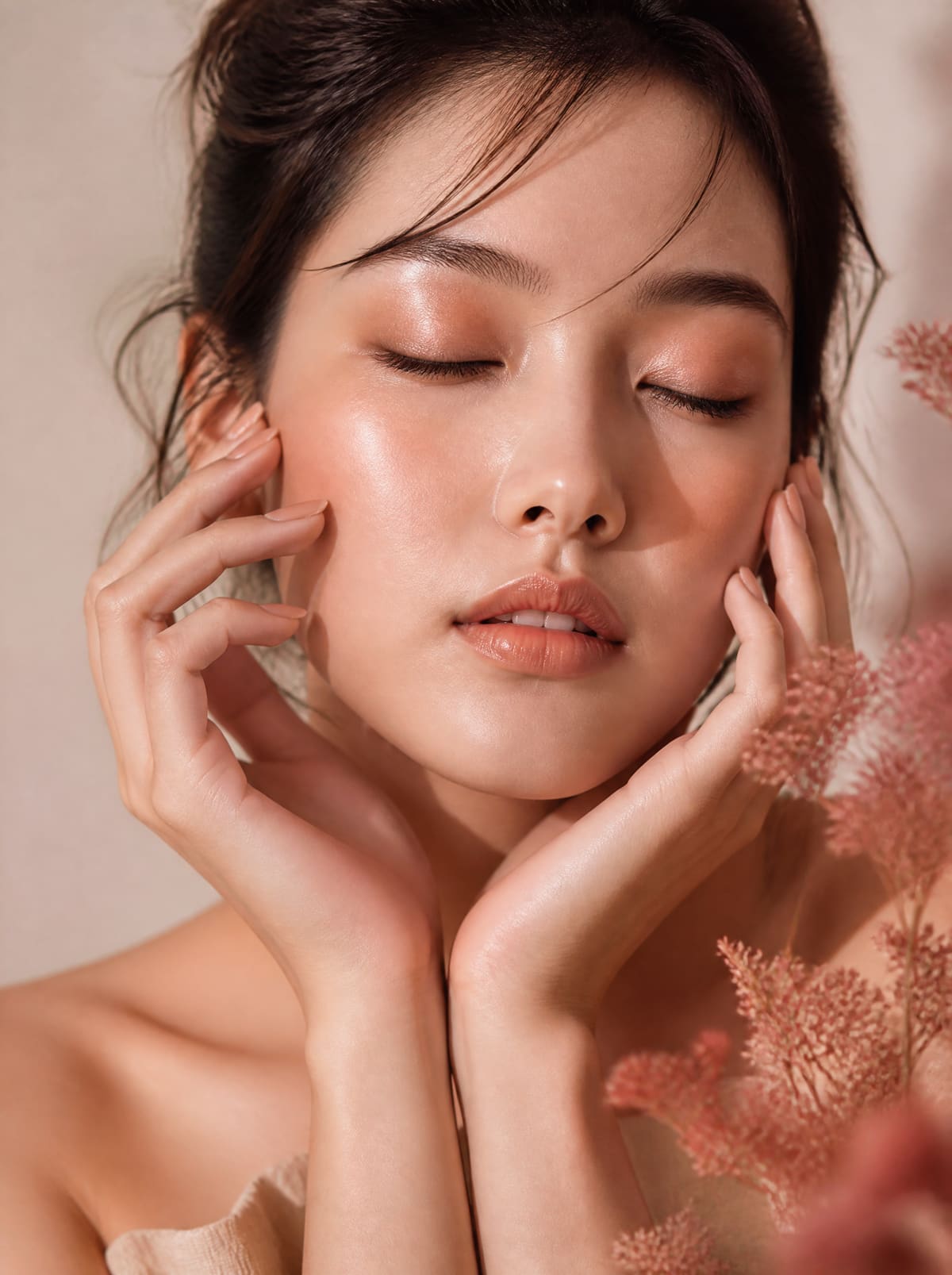 Femme au teint lumineux prenant soin de sa peau